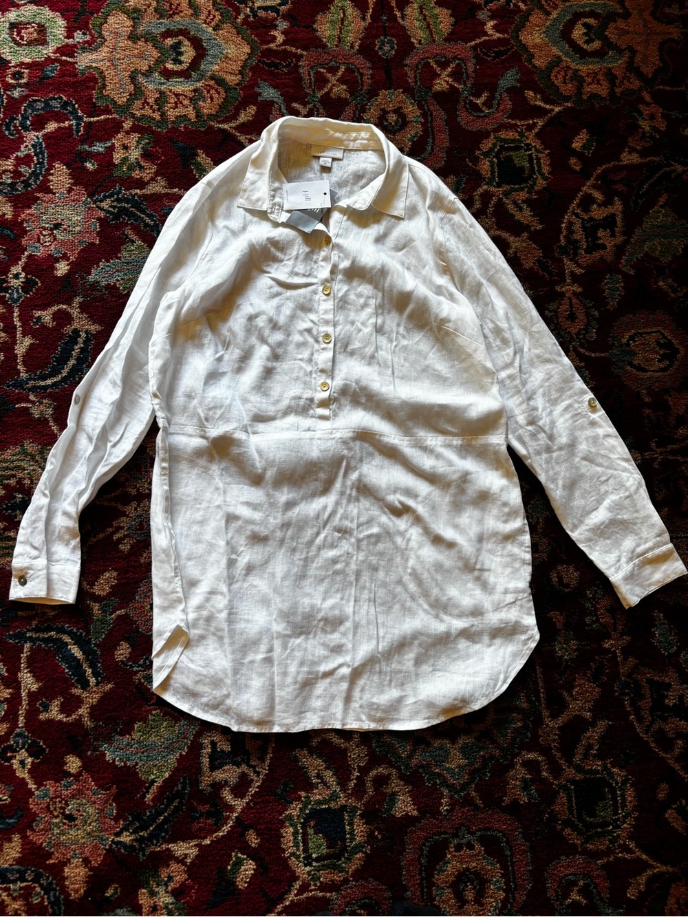 J. Jill White Linen Casual Button-Down Shirt